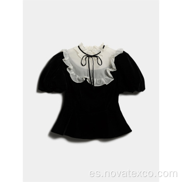 Camisa de princesa de cintura con cuello redondo con volantes